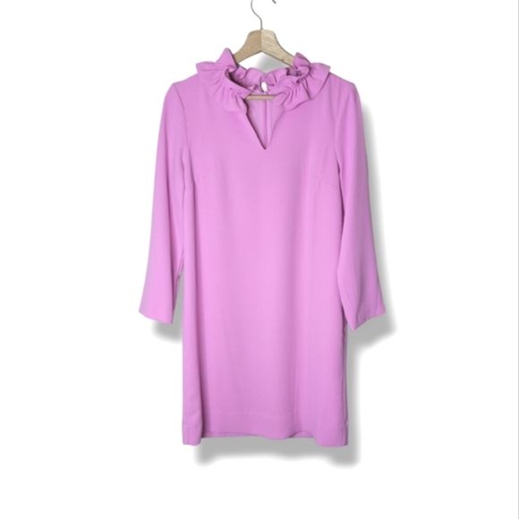 NWT J.Crew Pink Ruffle Neck Shift Dress 4 Preppy Cocktail Wedding Barbiecore - Picture 1 of 11